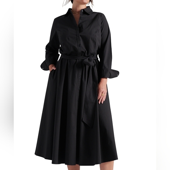 Dresses & Skirts - Pari Passu Black Cotton Shirt Dress Size 24 3X Luxury NWOT Modern Minimalis